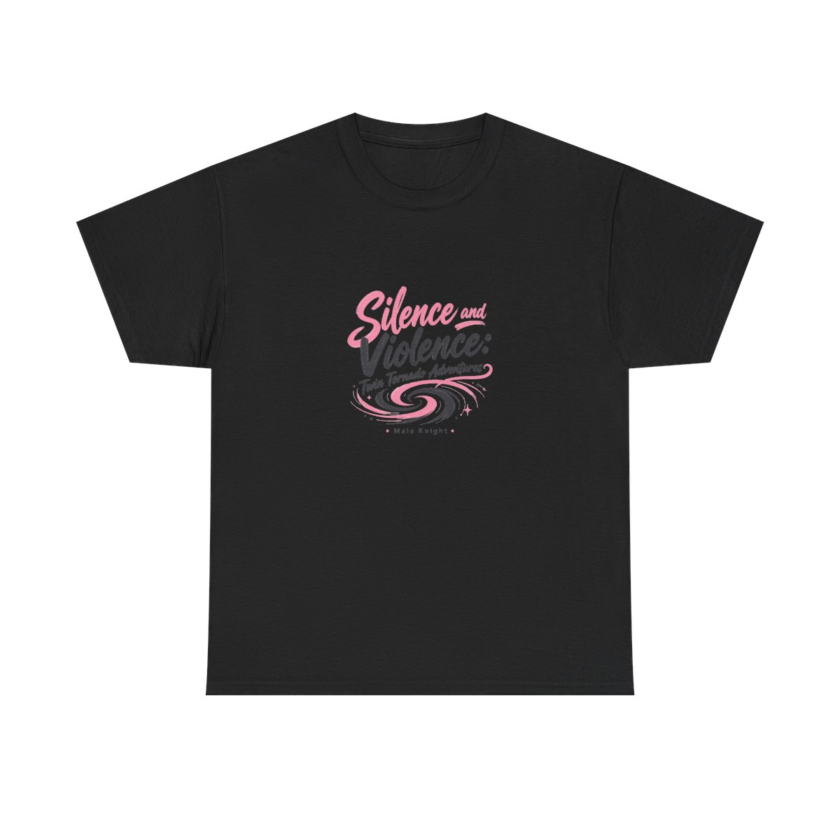 Maia Knight "Silence and Violence: Twin Tornado Adventures" Unisex Tee - alternate angle 2, merchandise